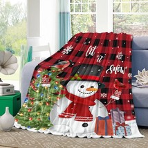 Flannel Throw Blanket Winter Snowman With Topper Trees,Lightweight Soft Warm - £30.03 GBP