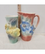 Beautiful Vintage Multicolor Royal Copley Floral Water Pitcher &amp; Flower ... - £28.25 GBP