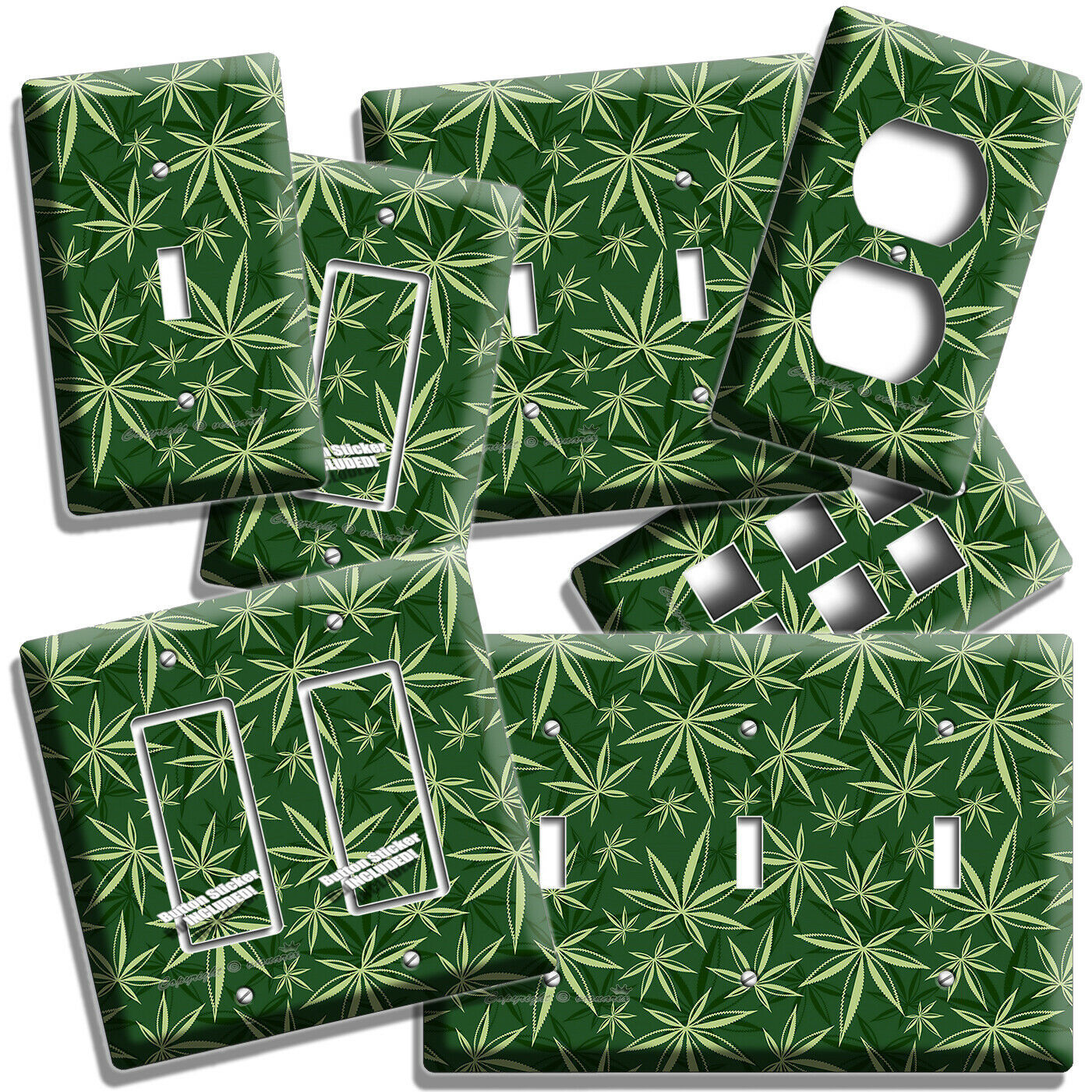 MARIJUANA CANNABIS LEAF PATTERN LIGHT SWITCH OUTLETS WALL PLATES MAN CAVE HD ART