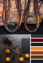 extra-long boho friendship bracelets/necklaces, brown, orange, black seed beads - £39.26 GBP