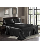 Satin Sheets King [4-Piece, Black] Hotel Luxury Silky Bed Sheets - Extra... - £49.50 GBP