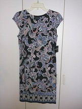 Liz Claiborne Ladies Cap Sleeve Stretch Knit Black Dress W/DESIGN-4-NWT-$60-CUTE - £17.53 GBP