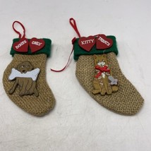 Kurt S Adler Christmas Stocking Burlap Dog Cat Mini 4&quot; Kitty Bones Vinta... - £7.00 GBP