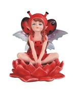 Lady Bug Baby Fairy 91870 on Water Lily Flower Figurine 4.25&quot; H Resin Red - £23.74 GBP