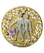 Gemini Astrology ART Vintage Designer Signed Horoscope Zodiac Gemini Brooch - $45.00
