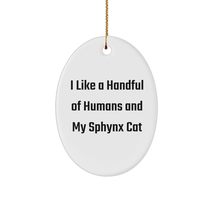 Sphynx Cat Oval Ornament, Handful of Humans and My Sphynx Cat, White Ceramic Orn - $19.55