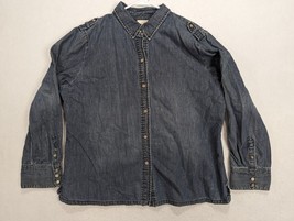 Chicos Womens Denim Shirt Long Sleeve Jewel Button Size 3 Cotton Blue - £16.69 GBP