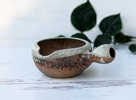 Handmade Ceramic Brown Matcha Bowl with Spout and Handle- Spouted Matcha... - £34.32 GBP