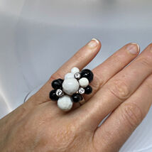 Black and White Cocktail Ring Cluster Ring Sterling Silver Festival Vint... - $225.11