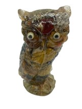 Vintage 50&#39;s MCM Brown Resin Vomit Rock Owl Figurine Googly Eyes 4&quot; Bird - £14.63 GBP