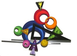 Funky Unique &amp; Colorful Abstract Art Wood Wall Sculpture with Metal Orb #1-Art69 - £197.38 GBP