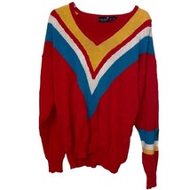 Stanley Blacker Sportswear Vintage 80s Red Knit V-Nek Sweater Womens Large - £16.78 GBP