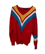 Stanley Blacker Sportswear Vintage 80s Red Knit V-Nek Sweater Womens Large - £16.54 GBP