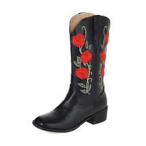 Vintage Womens Boots Rose Embroidered Cowboy Cowgirl Boots Western Chunky Heels  - £58.28 GBP