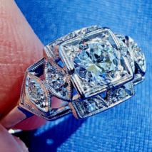 Earth mined Diamond Deco Engagement Statement Ring Estate Platinum Solitaire 6.5 - $9,963.32 CAD