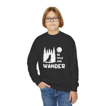 Youth Wolf Crewneck Sweatshirt Be Wild and Wander Graphic Print Black/White - £22.17 GBP+