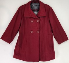 Steve Madden Jacket Womens XLarge Burgundy Distressed Wool Button up Pea Coat - £36.96 GBP