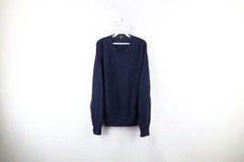 Vintage J Crew Womens Medium Blank Linen Blend Knit Crewneck Sweater Navy Blue - £39.52 GBP