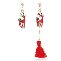 Red &amp; Green Enamel 18K Gold-Plated Reindeer Single-Tassel Drop Earrings - £10.38 GBP