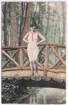 Postcard Bather On Bridge Reflecting In River - £4.01 GBP