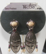 Vtg Alex Nicole By 1928 Semi-Precious Dangle Clip Earrings 3.1/8&quot; Long - £43.42 GBP
