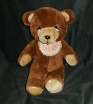 16&quot; Vintage Brown Teddy Bear W/ Baby Bib Antique Stuffed Animal Toy Plush Lovey - £29.18 GBP