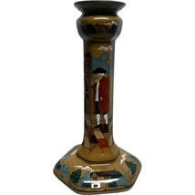 1909 Buffalo Pottery Deldare Ware Tall Candlestick 9&quot; Signed Ye Village Street - £73.88 GBP