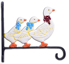 Duck Family Plant Hanger Flower Basket Hook Colorful Cast Iron Large 10.125&quot; D - £13.92 GBP