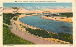 Linen Postcard MA L330 Cancel 1952 Scenic Highway Looking To Sagamore Cape Cod - $7.18