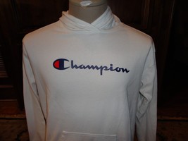 White Champion SPELLOUT Hooded Hoodie Cotton Sweatshirt Womens M Very Nice - £18.58 GBP