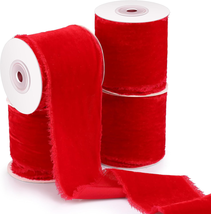 4 Rolls Velvet Ribbon for Gift Wrapping 24 Yards Total Frayed Edge Velve... - $21.49