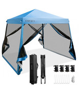 10 x 10 Feet Pop Up Canopy with with Mesh Sidewalls and Roller Bag-Blue ... - €136,46 EUR