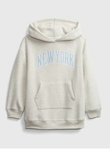 GAP Kids Girl Gray New York Logo Oversized Tunic Pocket Hooded Sweatshirt 10 - $29.69