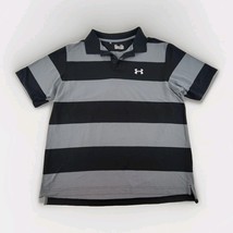 Under Armour HeatGear Polo Shirt XL Gray Black Striped Short Sleeve Golf - $17.72