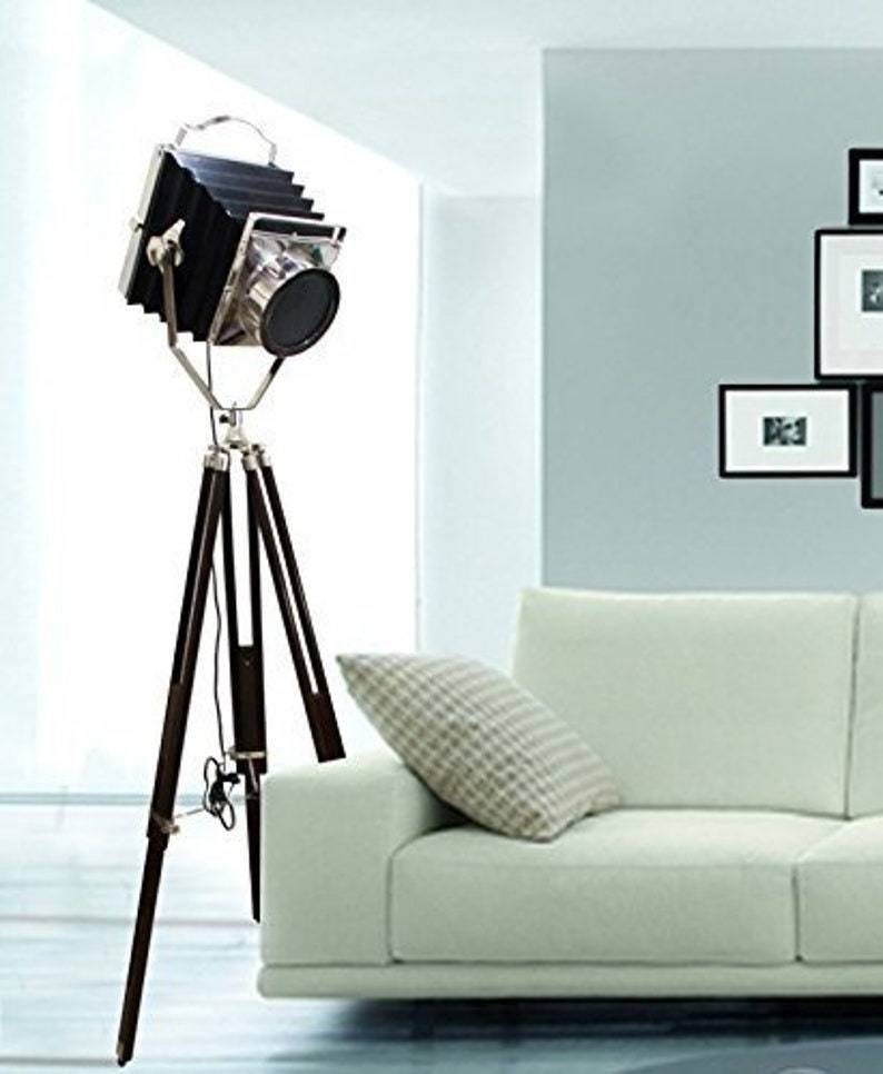 Black and Chrome Spotlight Industrial Camera Searchlight Floor Lamp Living Rooms - £148.49 GBP