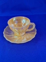 FIRE KING Peach Luster Shell Demitasse Cup &amp; Saucer - £12.64 GBP