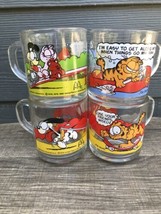 VINTAGE GARFIELD &amp; ODIE 1978 COLLECTIBLE DRINKING GLASS MUG - SET of 4 M... - £13.11 GBP