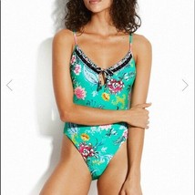 NWT SEAFOLLY US-8 AUS-12 tie front one-piece swimsuit tank maillot $152 green - £68.64 GBP