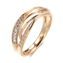 Simple Geometry Cross Ring for Women Fashion Design 585 Rose Gold With Natural Z - $8.87