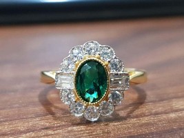 Art Deco Milgrain Bezel Set Emerald Simulants Engagement Silver-Wedding ring - £78.52 GBP