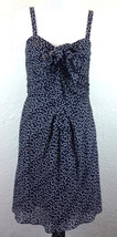 #S15 J Crew Sz 6 Swirling Dots Dress Silk Wool Navy Polka Dot Ruched Sle... - $13.53