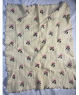 Vintage Mid-Century Pink &amp; Ivory Hand Crocheted Floral Small Blanket 30”... - £14.07 GBP