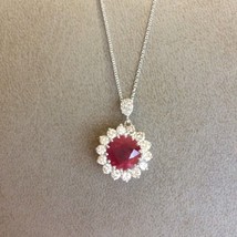 Women&#39;s Necklace 18k White Gold Natural Round Diamonds Madagascar Heated Ruby - £1,068.51 GBP