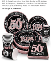 50th Birthday Decorations Rose Gold Service for 30 Vintage 50th Birthday... - $514.46 MXN