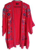 Curations Heavily Embroidered Coral Viscose Kimono Cardigan XS/S-Boho Fe... - $336.58 MXN