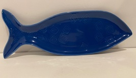 Unique Stoneware Serving Platter Dark Blue Fish Dish Threshold 18&quot; long - £11.92 GBP