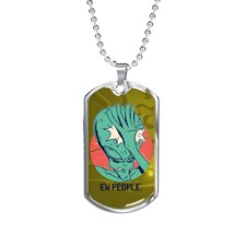 Alien UFO Fan Alien Face Palm Necklace Stainless Steel or 18k Gold Dog Tag 24&quot;  - £37.31 GBP+