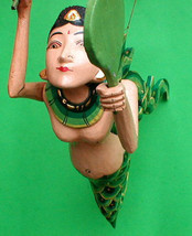 Dewi Sri Bali Rice Goddess Hanging flying Mermaid Lady Hand Wood C+M 15&quot; GREEN  - £68.54 GBP