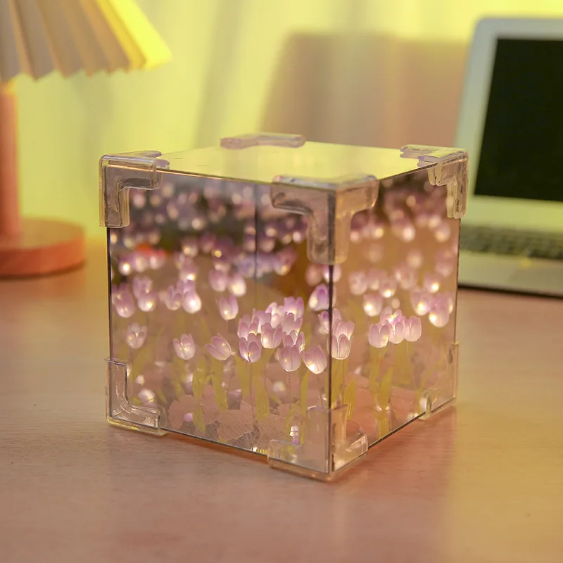 DIY Flower Sea 3D Cloud Tulip LED Night Light Mirror Table Lamps Bedroom - $8.98+