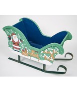 WOODEN CHRISTMAS HOLIDAY GREEN SLEIGH SLED SANTA REINDEER WOOD GLITTERY ... - $238.61 MXN